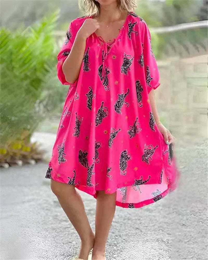 Zomerjurk V-hals Leuke Bloemenprint Jurk - StudioMarella
