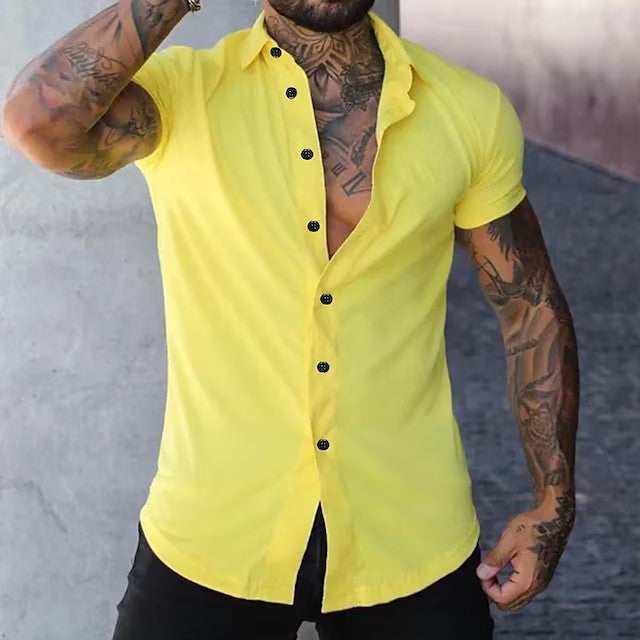 Herenshirt Kort Mouw Slim Fit Modern Design