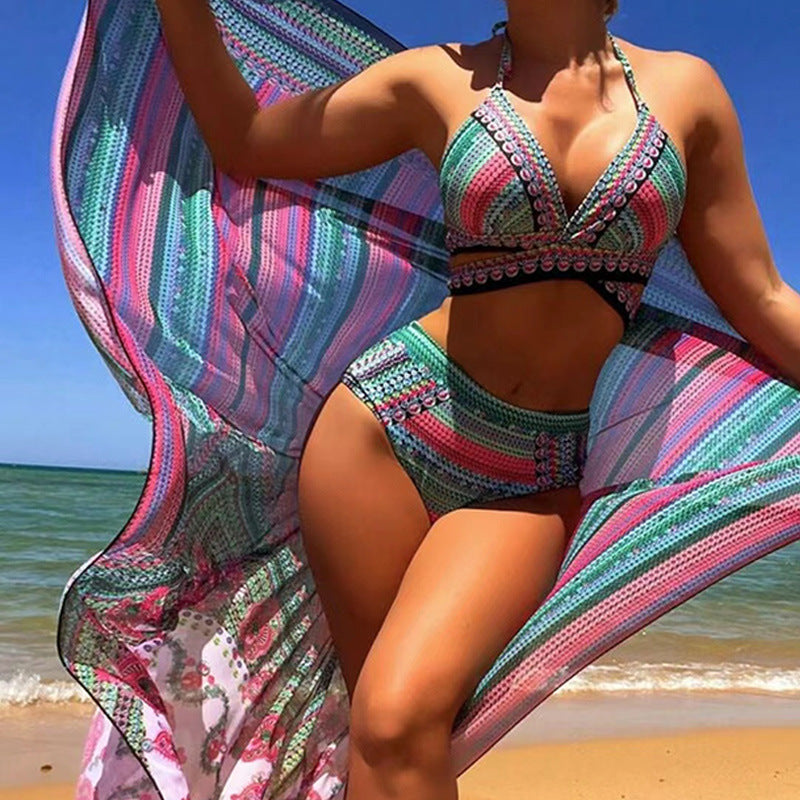 Strandzwempak Driedelig Hoge Taille Bikini met Gekruiste Bandjes
