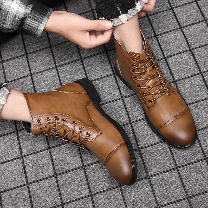 Heren Leren Boots met Vetersluiting Klassieke Stijl