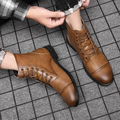 Heren Leren Boots met Vetersluiting Klassieke Stijl