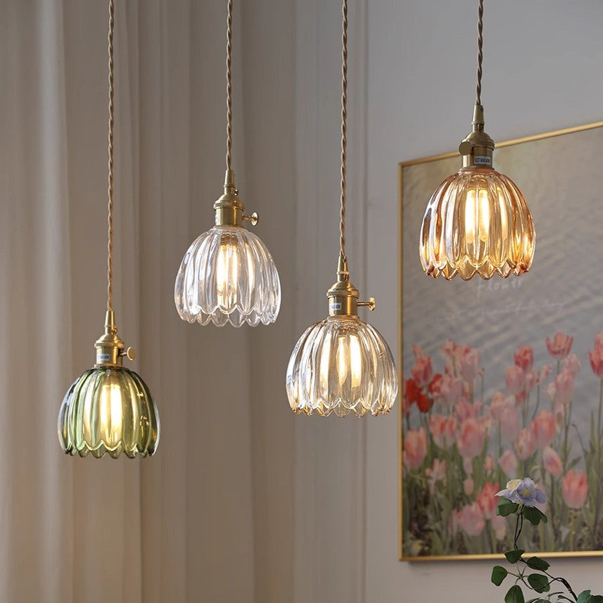 Japanse glazen hanglamp E27 glas transparant eetkamer bar verlichting minimalistisch design ribbelglas keuken hanglamp