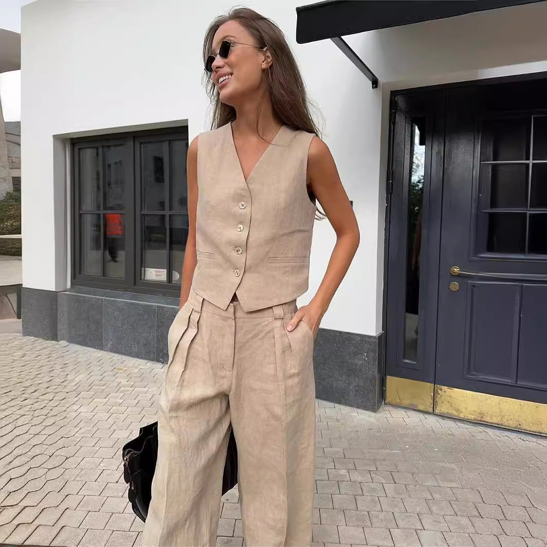 Vrouwelijke Vest en Broek Set Comfortabel Modern Design