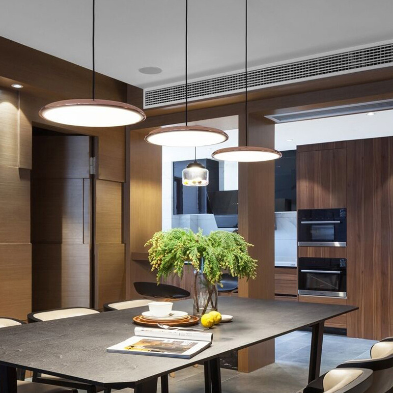 Scandinavische ultradunne schijfvormige hanglamp met diffuus ledlicht voor moderne interieurs