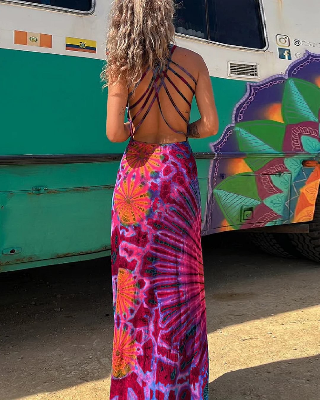 Vrouwelijke Zomerjurk Maxi met Kant en Tie-Dye Print