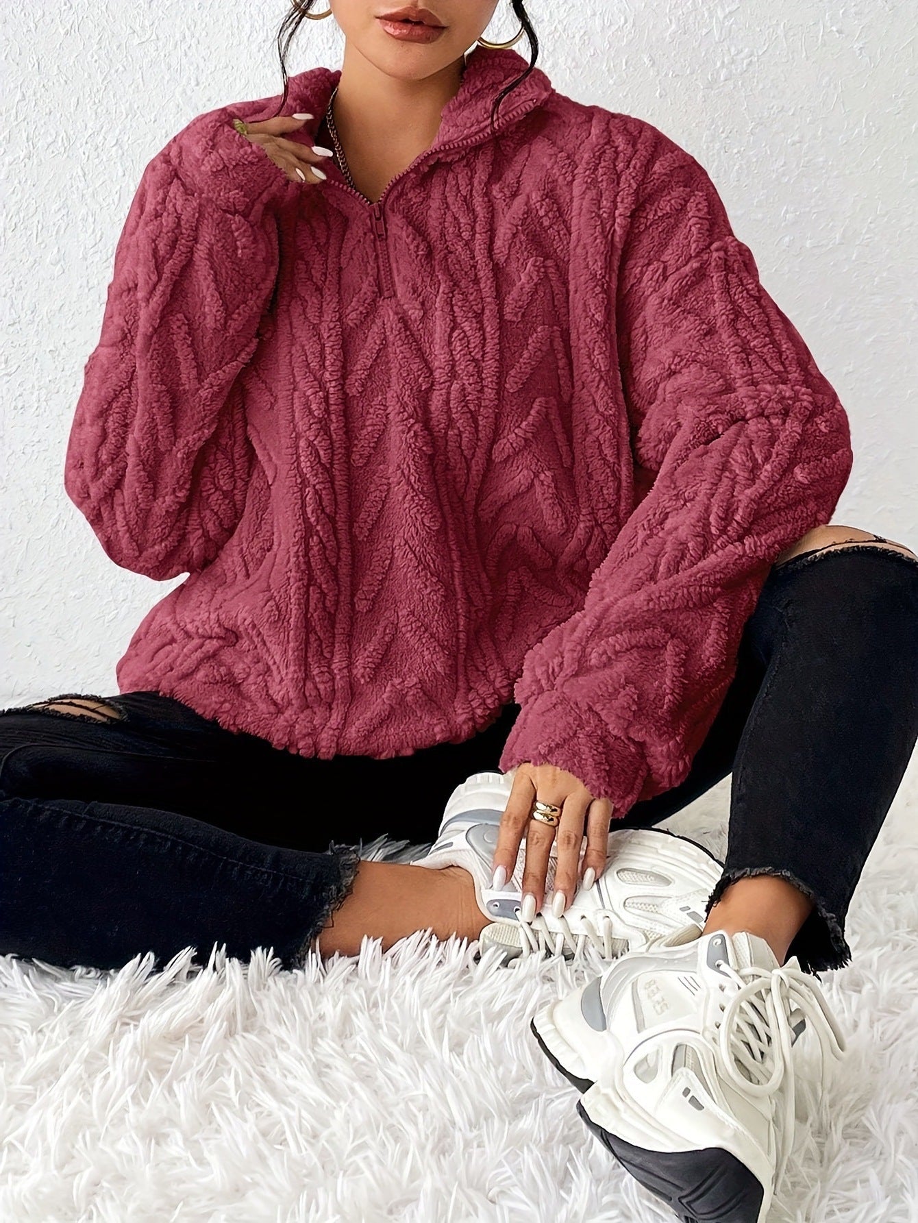 Dames Fleece Trui Warm en Zacht met Hoge Kraag
