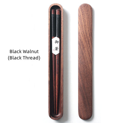 Eetstokjes Zwart Walnout Hout Handgemaakt Japan Decoratief Touw Houten Geschenkdoos
