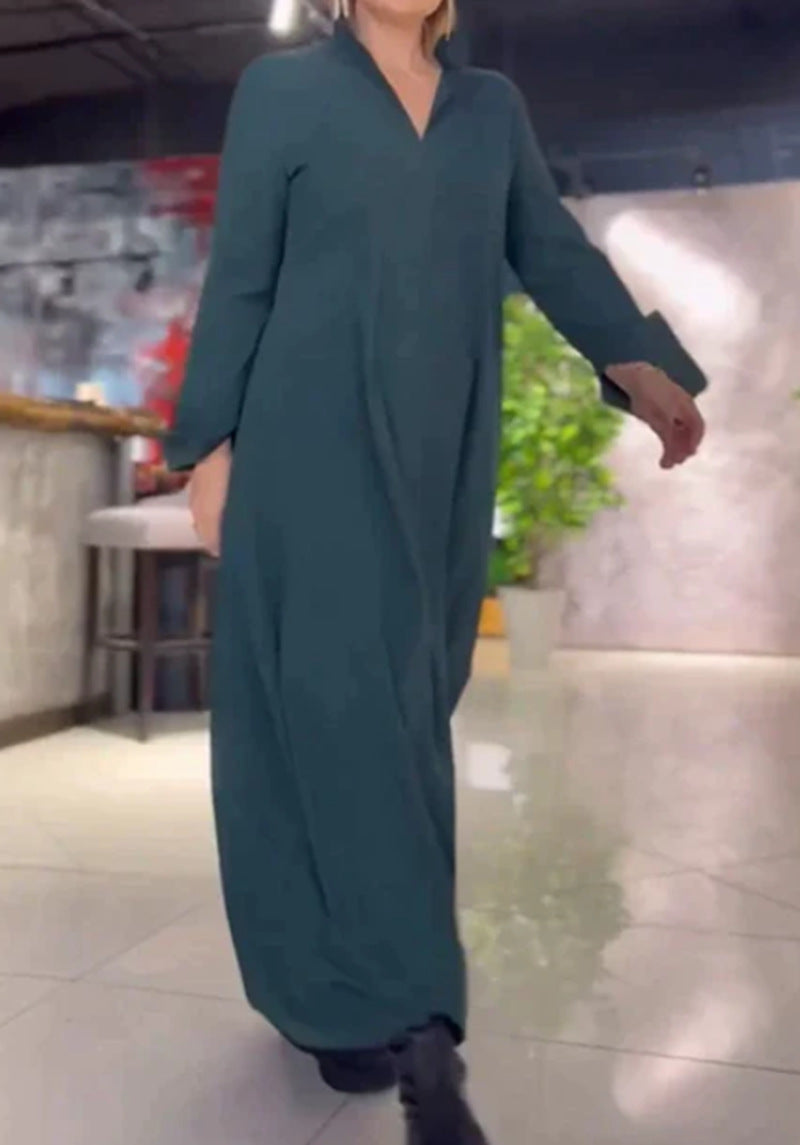 Elegante Jurk met V-hals en Lange Mouwen voor Vrouw