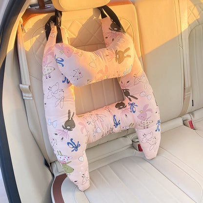 Autokussen Kind Hoofdsteun Katoenmix 67x50cm Beige Reiskussen Auto Neksteun Kinderstoel Lange Rit Comfort Slaapondersteuning
