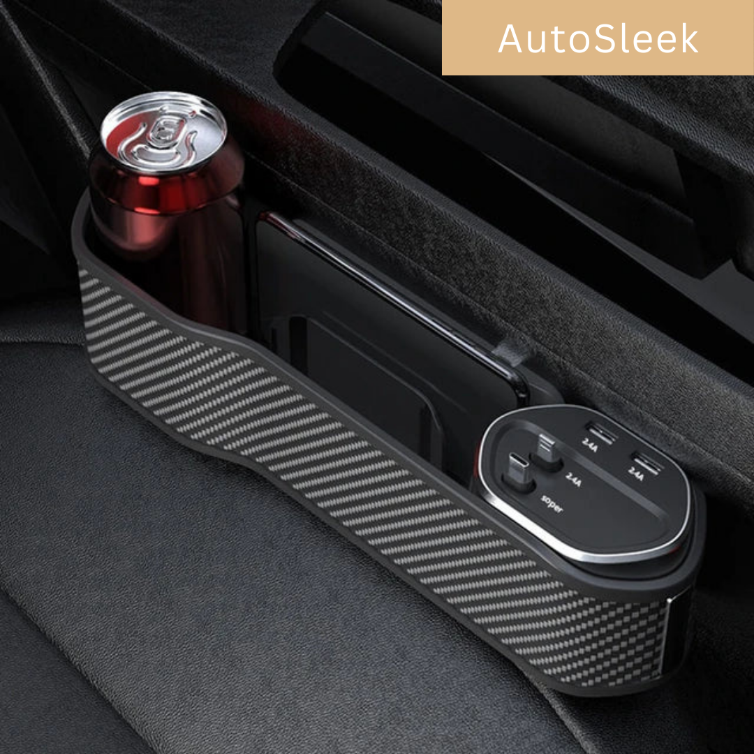 Multifunctionele Auto Organizer met Bekerhouder en Dubbele USB-Oplaadpoorten – Ruimtebesparend Opbergsysteem voor tussen Autostoelen
