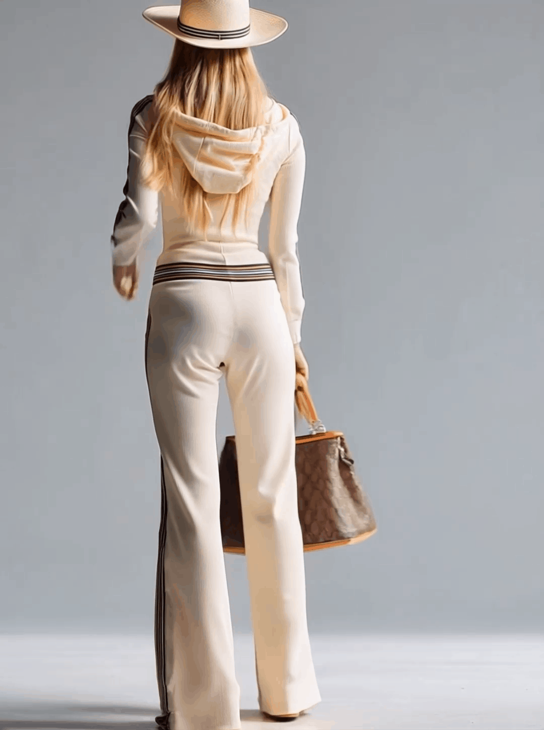 Dames Jumpsuit Gebreid met Capuchon en Rits Offwit