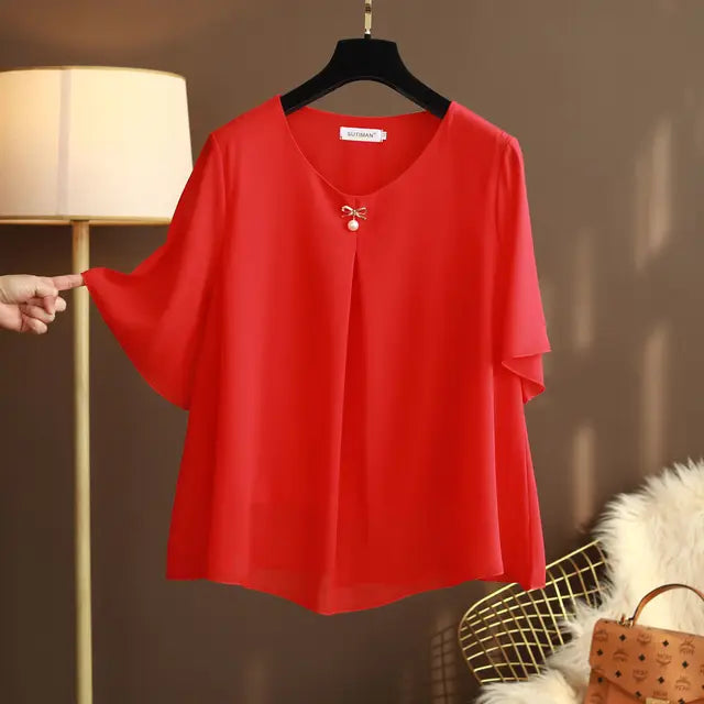 Vrouwelijke Zomer Blouses Large Maten Chiffon - StudioMarella