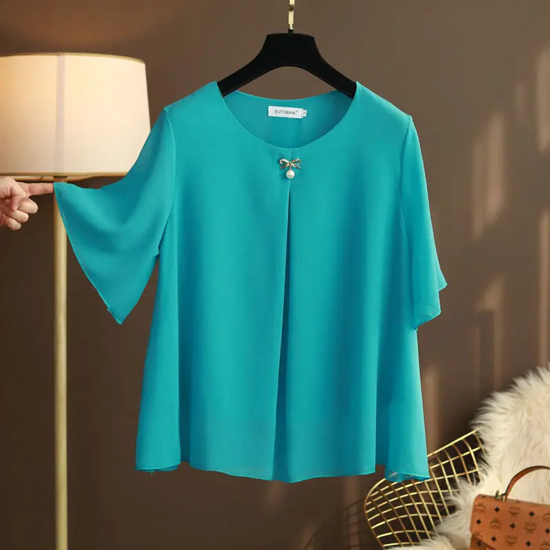 Vrouwelijke Zomer Blouses Large Maten Chiffon