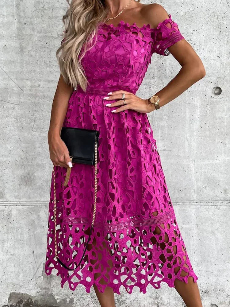Midi Jurk Off Shoulder Vrouwelijke Zomerjurk