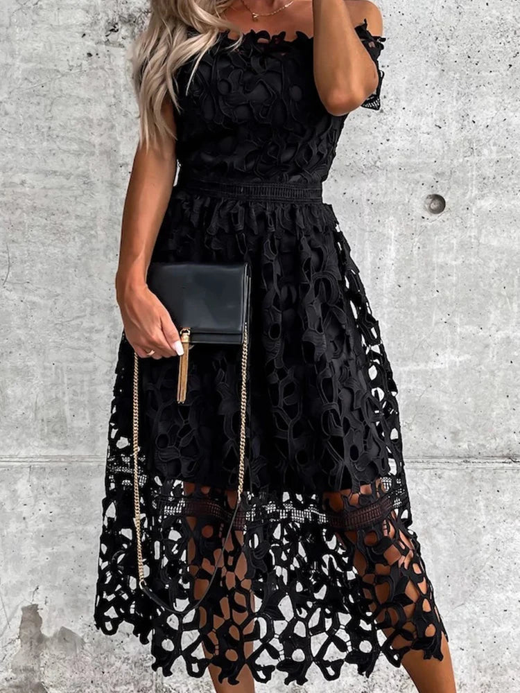 Midi Jurk Off Shoulder Vrouwelijke Zomerjurk