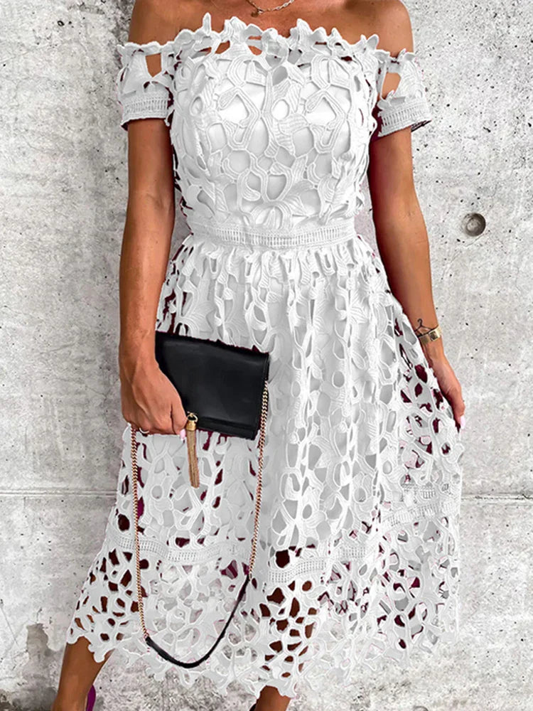 Midi Jurk Off Shoulder Vrouwelijke Zomerjurk