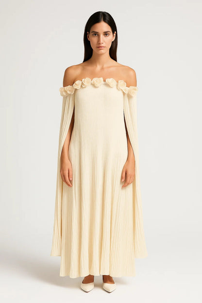 Vrouwelijke Off Shoulder Jurk met Bloemenprint Elegant Zwarte Maxi Jurk - StudioMarella