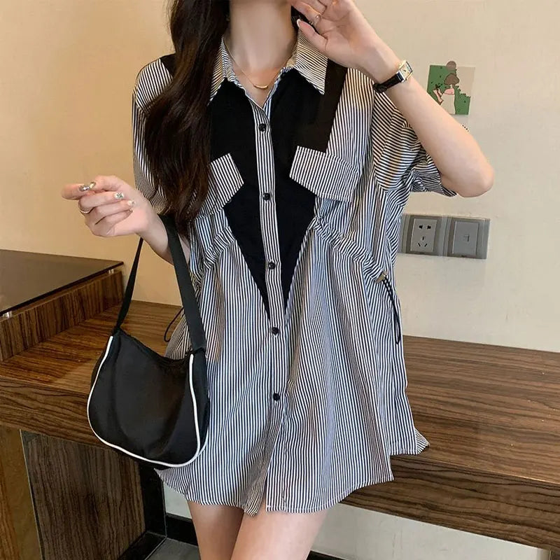 Vrouwelijke Patchwork Blouse Stijlvol voor Werk en Iedere Dag