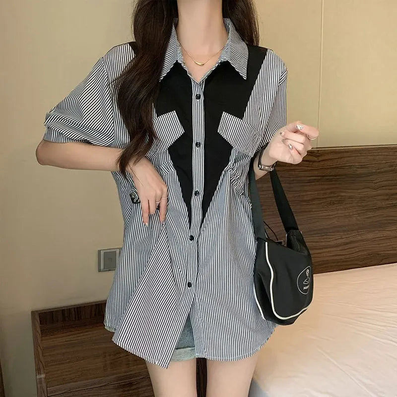 Vrouwelijke Patchwork Blouse Stijlvol voor Werk en Iedere Dag