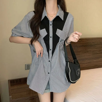 Vrouwelijke Patchwork Blouse Stijlvol voor Werk en Iedere Dag