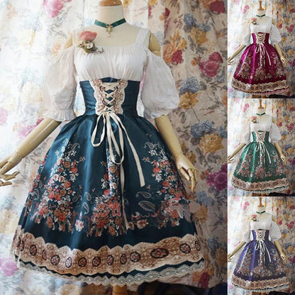 Oktoberfest Dirndl Jurk met Blauwe Rok en Witte Blouse