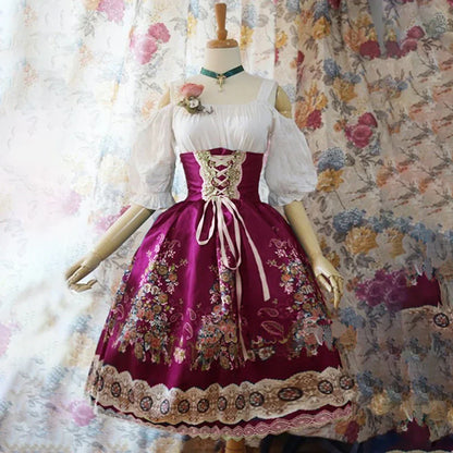 Oktoberfest Dirndl Jurk met Blauwe Rok en Witte Blouse