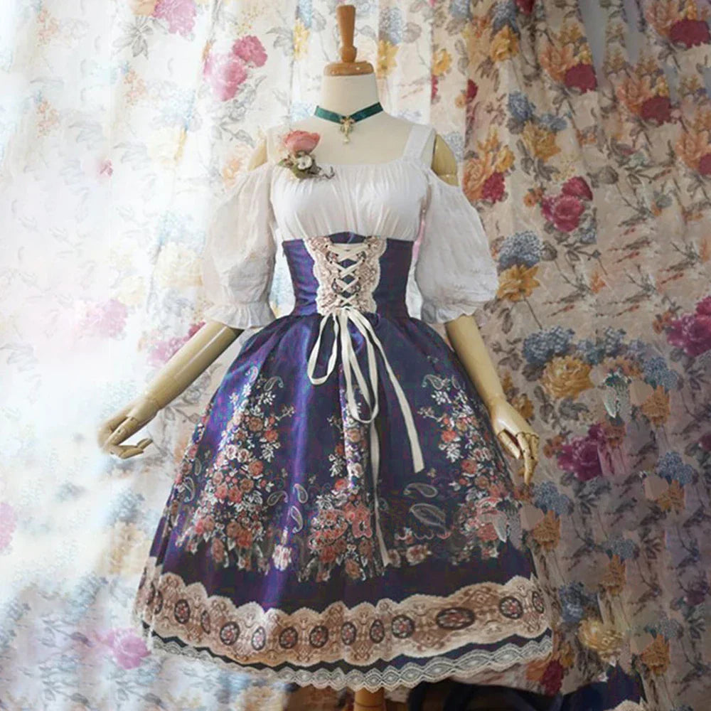 Oktoberfest Dirndl Jurk met Blauwe Rok en Witte Blouse