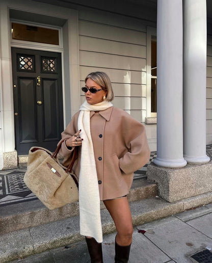 Dames Trenchcoat Oversized Zachte WolBruin