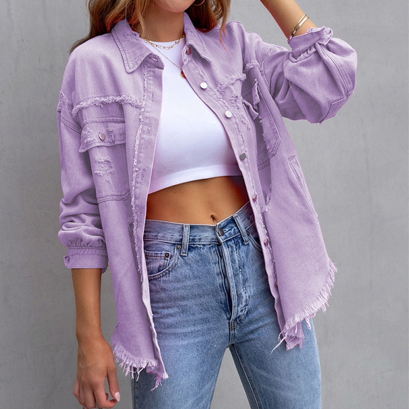 Oversized Jeansjasje Gerafeld en Losse Fit