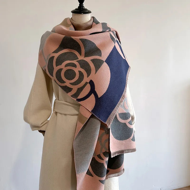 Dames Sjaal Omkeerbaar Bloemenpatroon Luxe Stof - StudioMarella