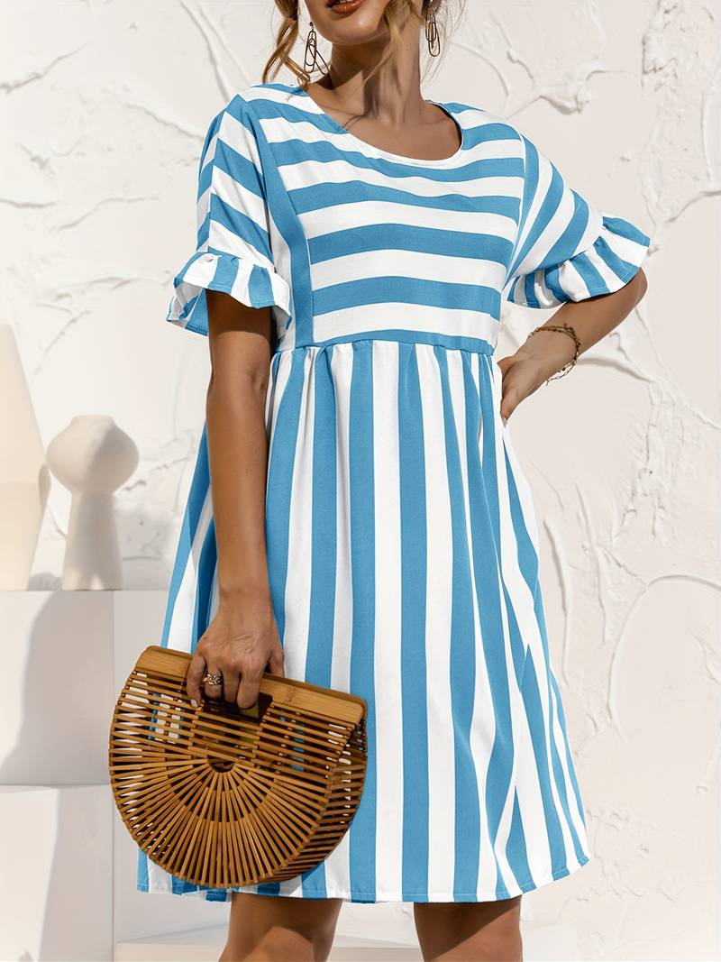 Elegante Jurk Korte Mouwen Gestreept Zomerjurk