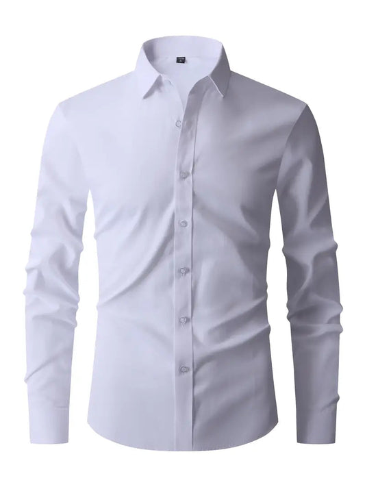 Heren Overhemd Slim Fit Knoopsluiting Wit - StudioMarella