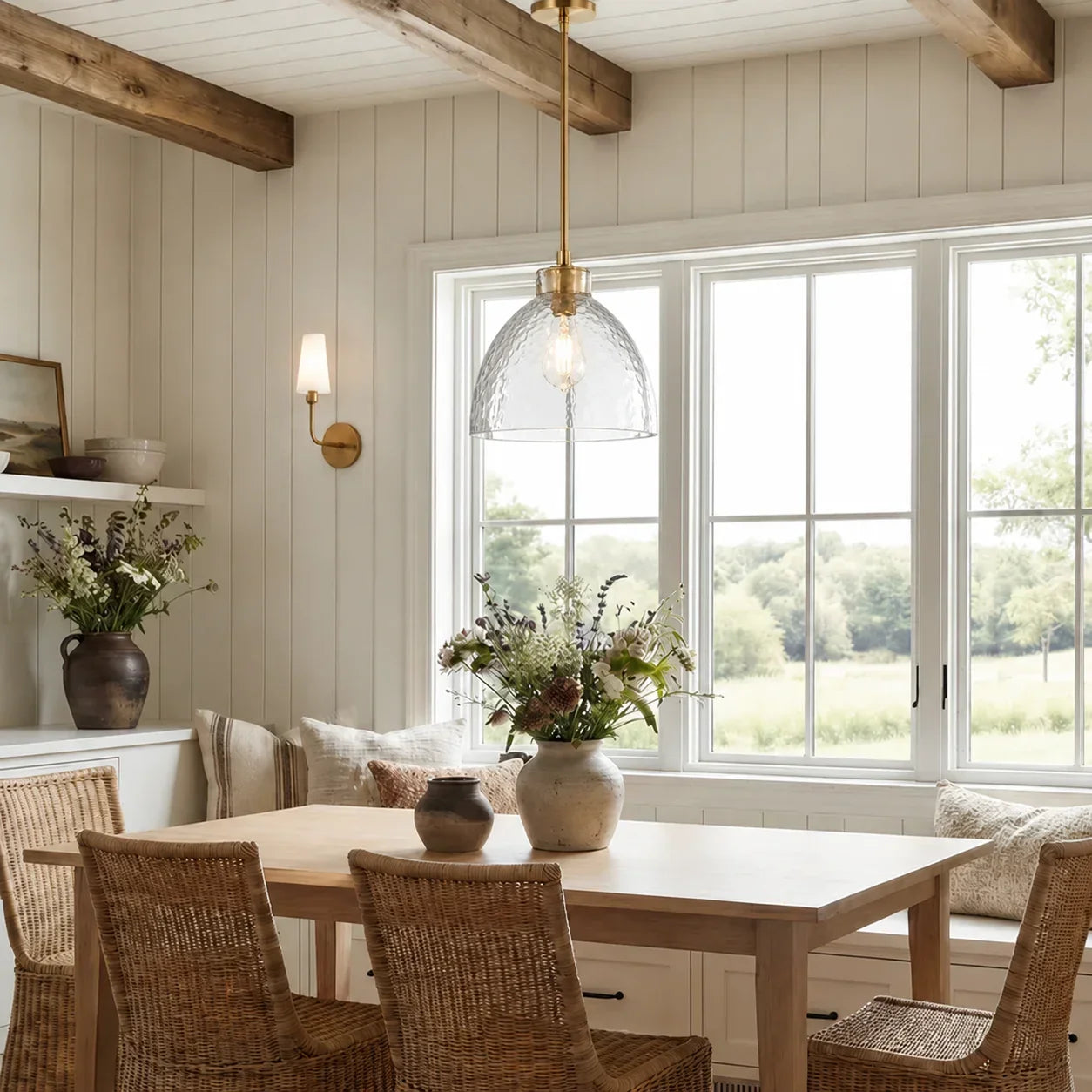 Geslepen Glazen Hanglamp Farmhouse Stijl – Amber of Helder Glas – Messing, Zwart of Nikkel Afwerking