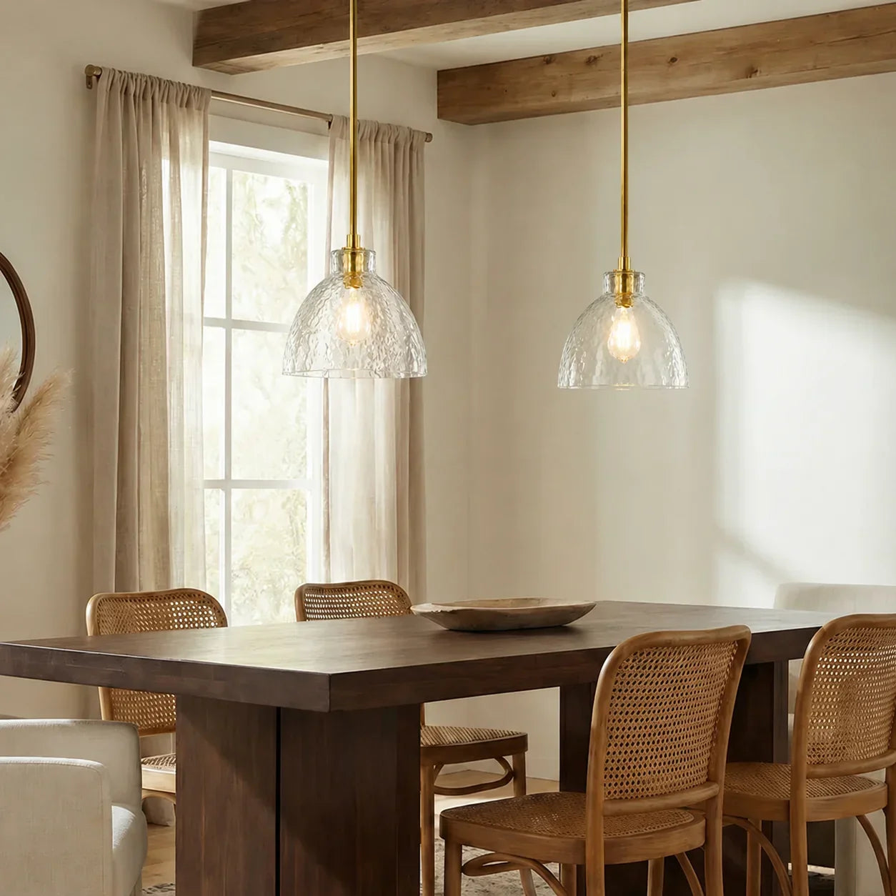 Geslepen Glazen Hanglamp Farmhouse Stijl – Amber of Helder Glas – Messing, Zwart of Nikkel Afwerking
