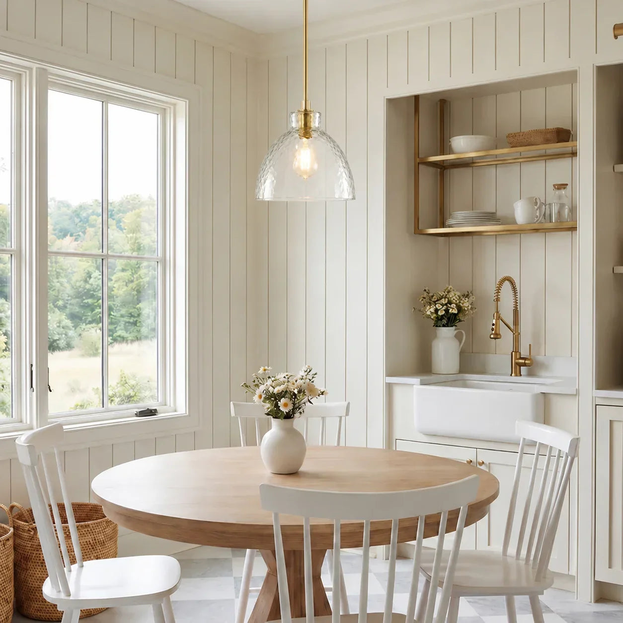Geslepen Glazen Hanglamp Farmhouse Stijl – Amber of Helder Glas – Messing, Zwart of Nikkel Afwerking