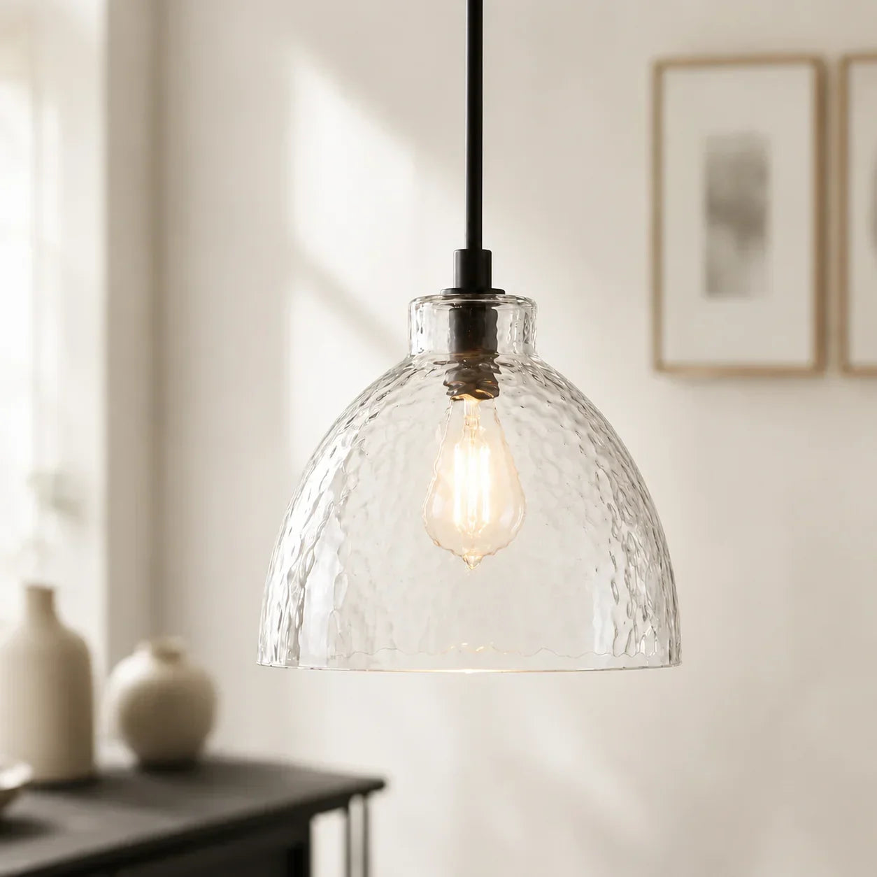Geslepen Glazen Hanglamp Farmhouse Stijl – Amber of Helder Glas – Messing, Zwart of Nikkel Afwerking