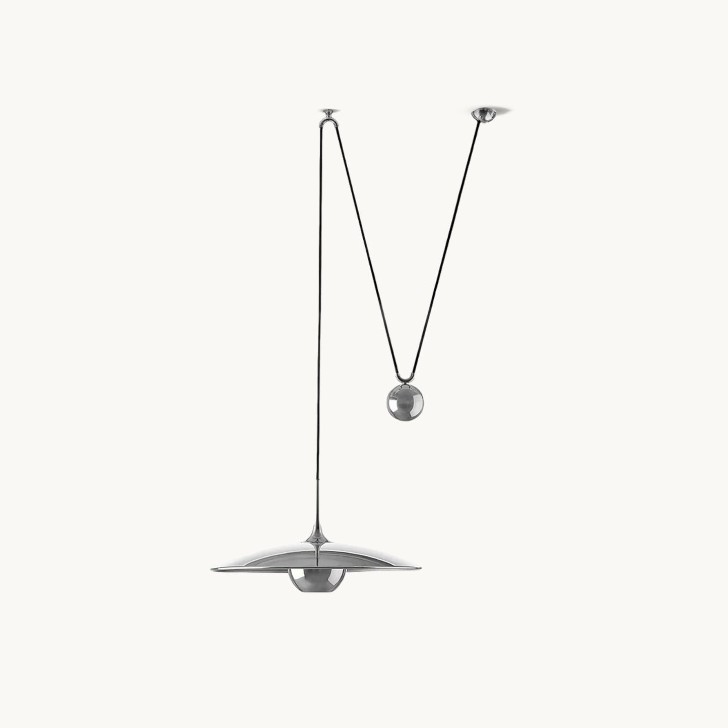 Verstelbare Hanglamp Onos – Hoogte-instelbaar met Tegengewichtbal – Chroom of Goud Metaal – Vintage 1970s Design – Retro Pendelverlichting voor Eettafel en Keukeneiland