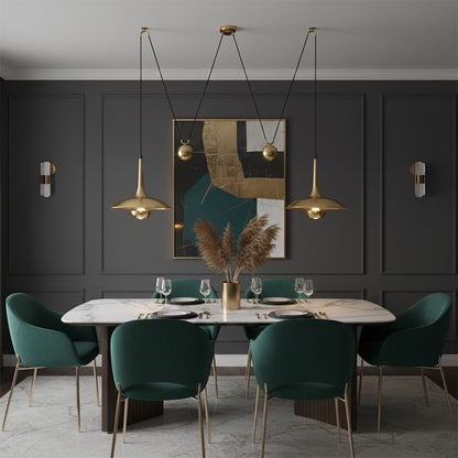 Verstelbare Hanglamp Onos – Hoogte-instelbaar met Tegengewichtbal – Chroom of Goud Metaal – Vintage 1970s Design – Retro Pendelverlichting voor Eettafel en Keukeneiland