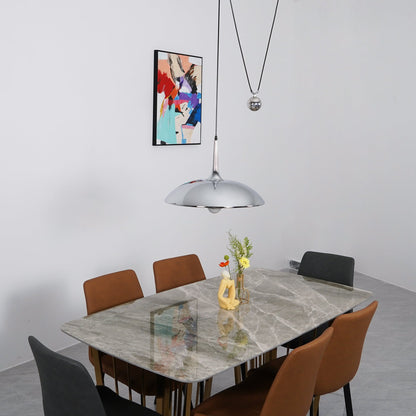 Verstelbare Hanglamp Onos – Hoogte-instelbaar met Tegengewichtbal – Chroom of Goud Metaal – Vintage 1970s Design – Retro Pendelverlichting voor Eettafel en Keukeneiland
