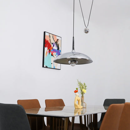 Verstelbare Hanglamp Onos – Hoogte-instelbaar met Tegengewichtbal – Chroom of Goud Metaal – Vintage 1970s Design – Retro Pendelverlichting voor Eettafel en Keukeneiland