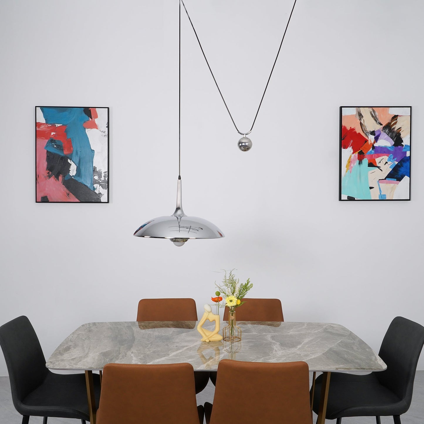 Verstelbare Hanglamp met Tegengewicht — Industriële Metalen Pendellamp in Chroom of Goud