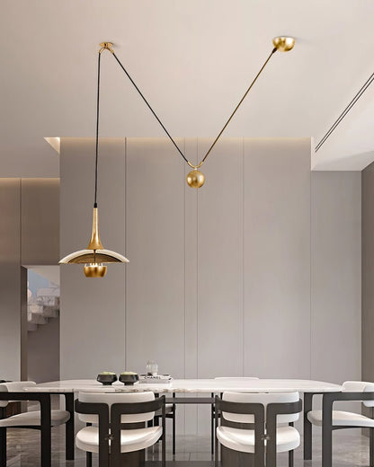 Verstelbare Hanglamp met Tegengewicht — Industriële Metalen Pendellamp in Chroom of Goud