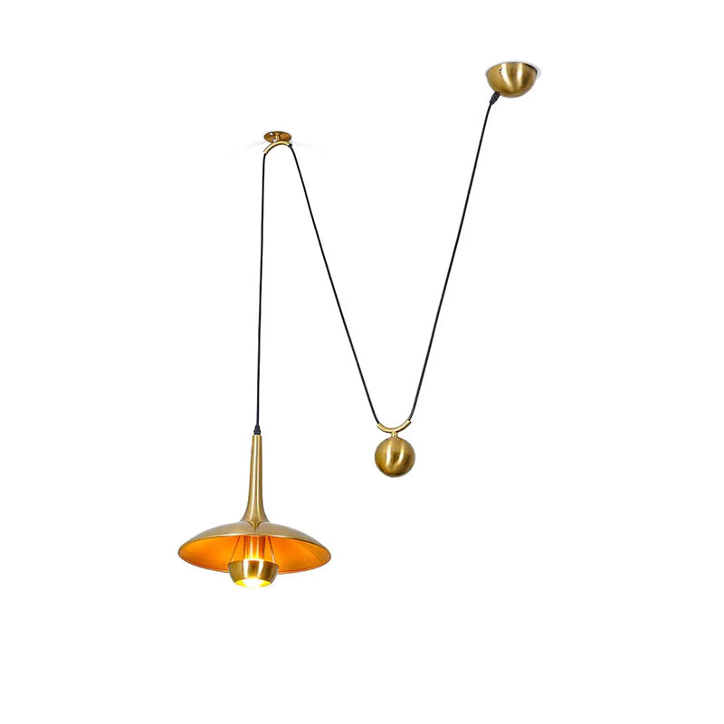 Verstelbare Hanglamp Onos – Hoogte-instelbaar met Tegengewichtbal – Chroom of Goud Metaal – Vintage 1970s Design – Retro Pendelverlichting voor Eettafel en Keukeneiland