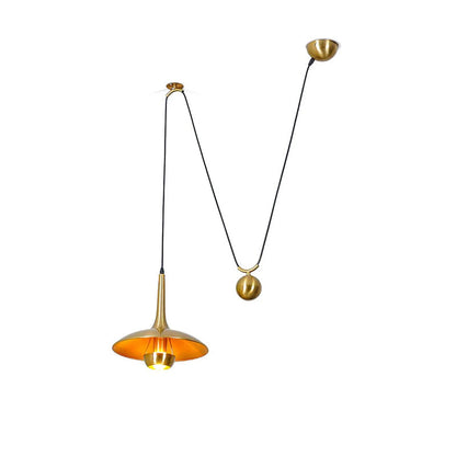 Verstelbare Hanglamp Onos – Hoogte-instelbaar met Tegengewichtbal – Chroom of Goud Metaal – Vintage 1970s Design – Retro Pendelverlichting voor Eettafel en Keukeneiland