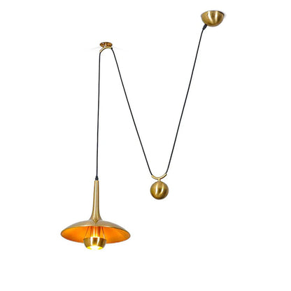 Verstelbare Hanglamp Onos – Hoogte-instelbaar met Tegengewichtbal – Chroom of Goud Metaal – Vintage 1970s Design – Retro Pendelverlichting voor Eettafel en Keukeneiland