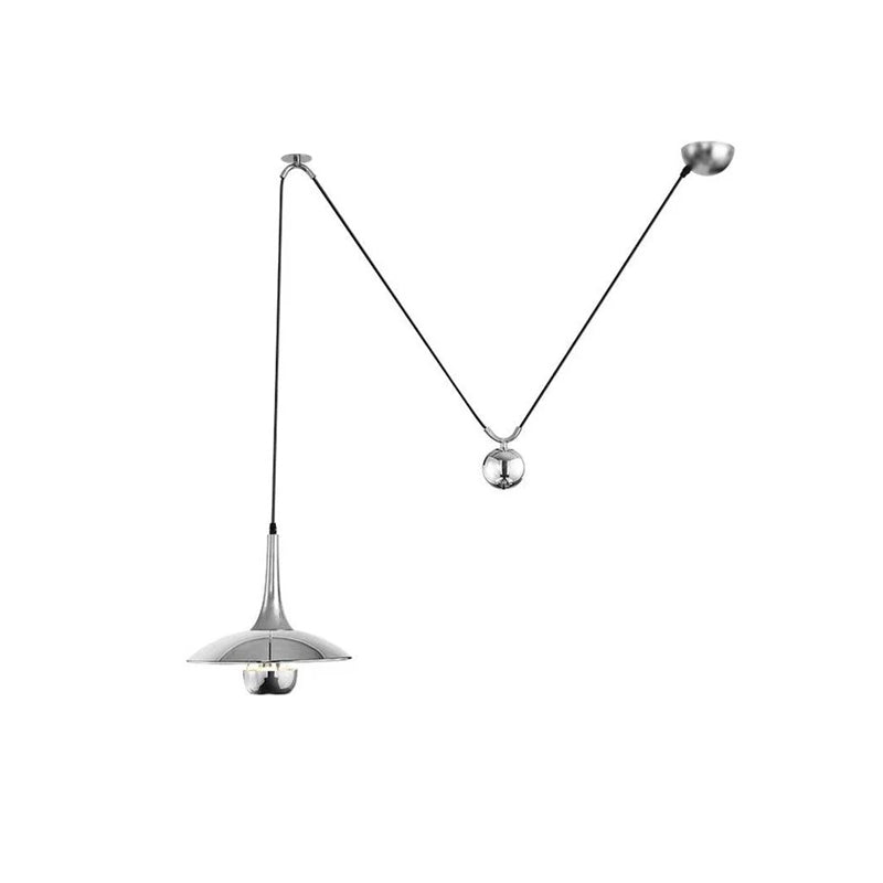 Verstelbare Hanglamp Onos – Hoogte-instelbaar met Tegengewichtbal – Chroom of Goud Metaal – Vintage 1970s Design – Retro Pendelverlichting voor Eettafel en Keukeneiland