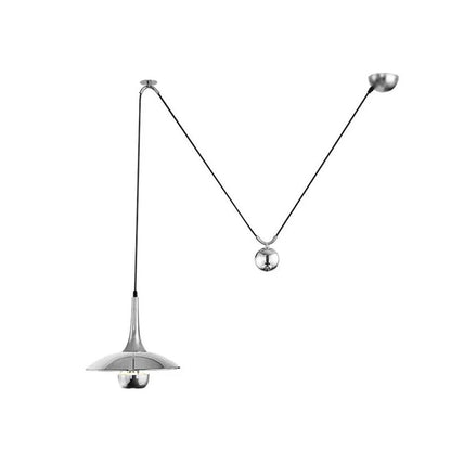 Verstelbare Hanglamp Onos – Hoogte-instelbaar met Tegengewichtbal – Chroom of Goud Metaal – Vintage 1970s Design – Retro Pendelverlichting voor Eettafel en Keukeneiland
