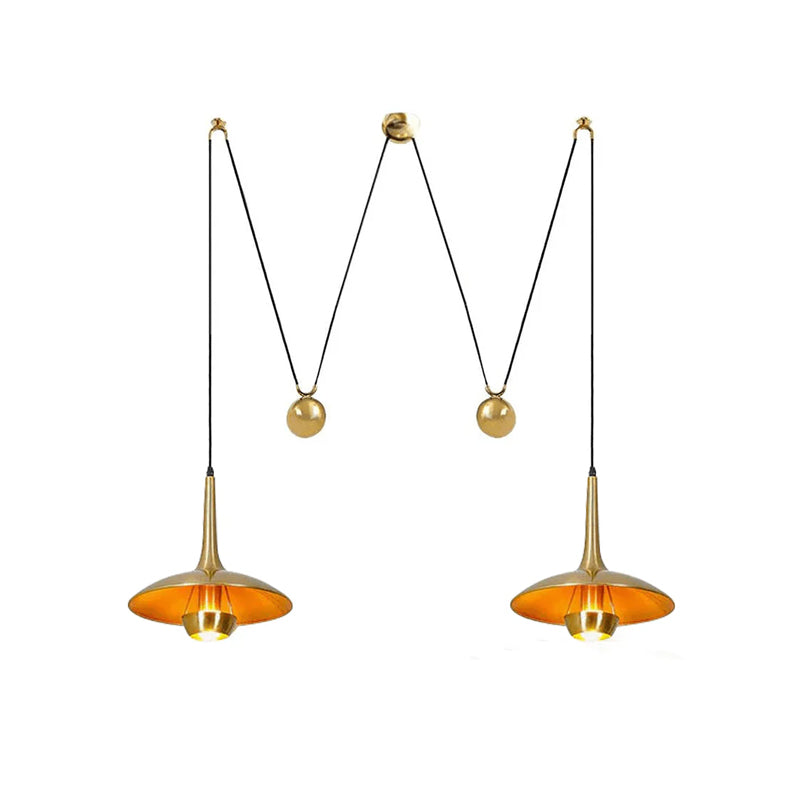 Verstelbare Hanglamp Onos – Hoogte-instelbaar met Tegengewichtbal – Chroom of Goud Metaal – Vintage 1970s Design – Retro Pendelverlichting voor Eettafel en Keukeneiland