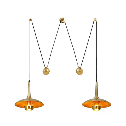 Verstelbare Hanglamp Onos – Hoogte-instelbaar met Tegengewichtbal – Chroom of Goud Metaal – Vintage 1970s Design – Retro Pendelverlichting voor Eettafel en Keukeneiland