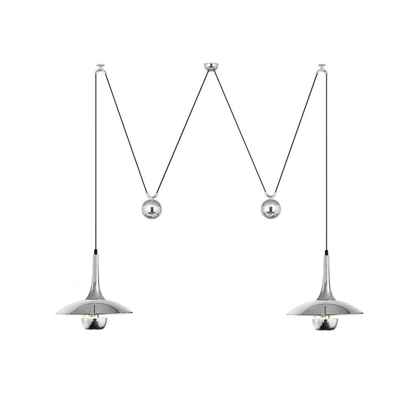 Verstelbare Hanglamp Onos – Hoogte-instelbaar met Tegengewichtbal – Chroom of Goud Metaal – Vintage 1970s Design – Retro Pendelverlichting voor Eettafel en Keukeneiland